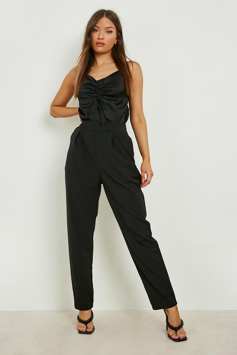 Black Pleat Front Tapered Tailored Pants image number 1