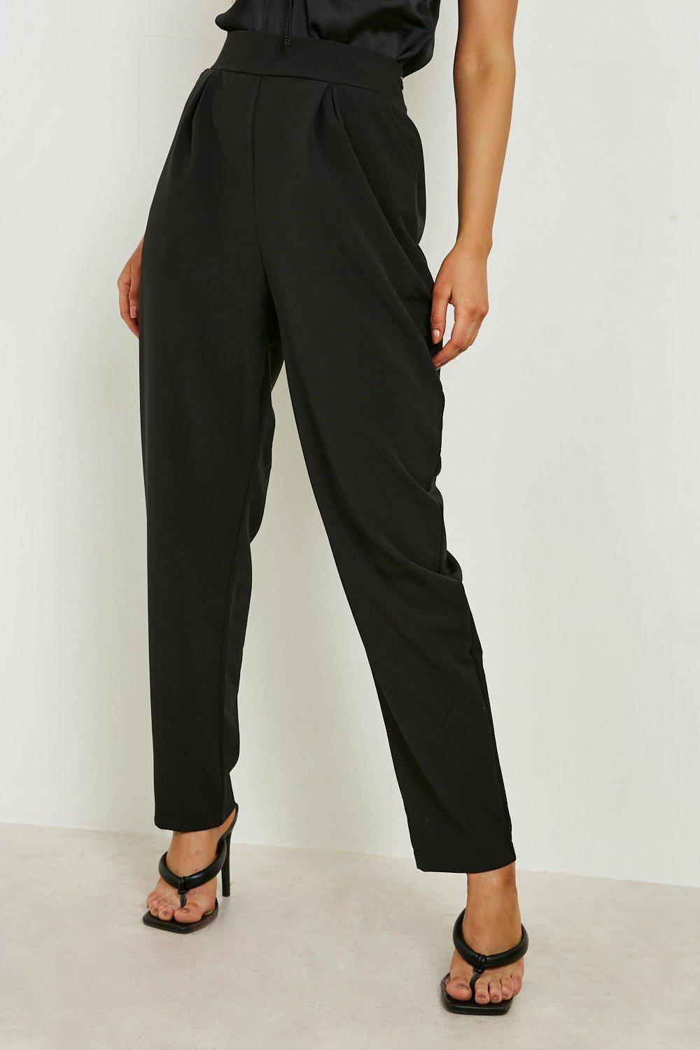 High Waisted Pleat Front Tapered Work Pants