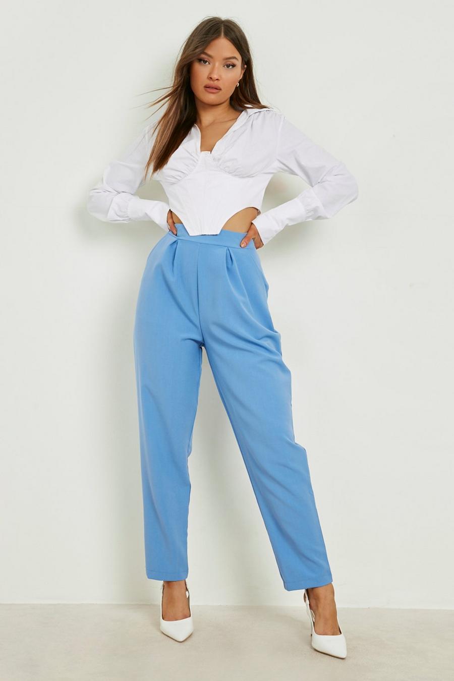 Blue Pleat Front Tapered Tailored Pants image number 1