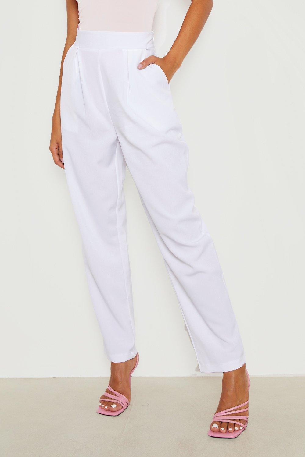 White Pleat Front Trousers Women