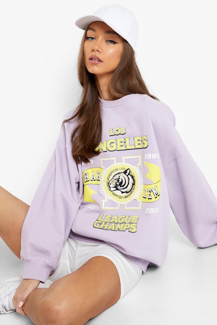 Oversize Sweatshirt mit Los Angeles League Champs Print, Lilac purple