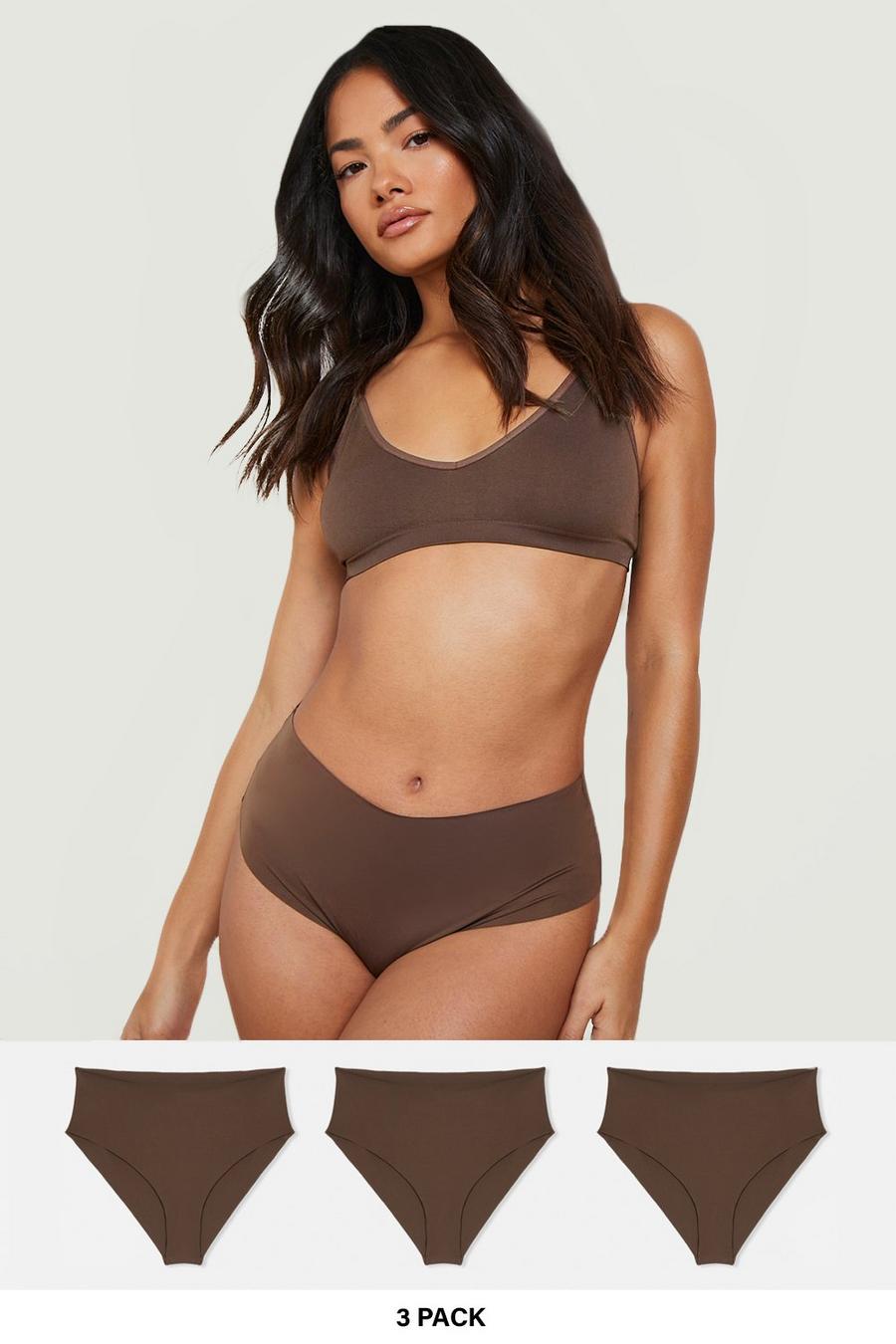 Chestnut brown 3 Pack No Vpl High Waisted Brief  image number 1