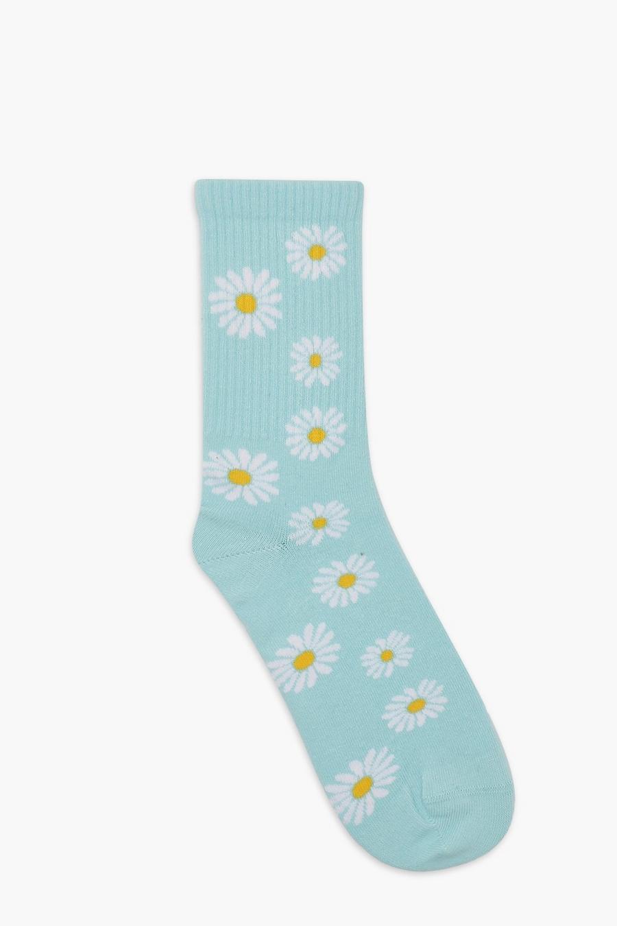 Jacquard Socken mit Gänseblümchen-Print, Blue bleu