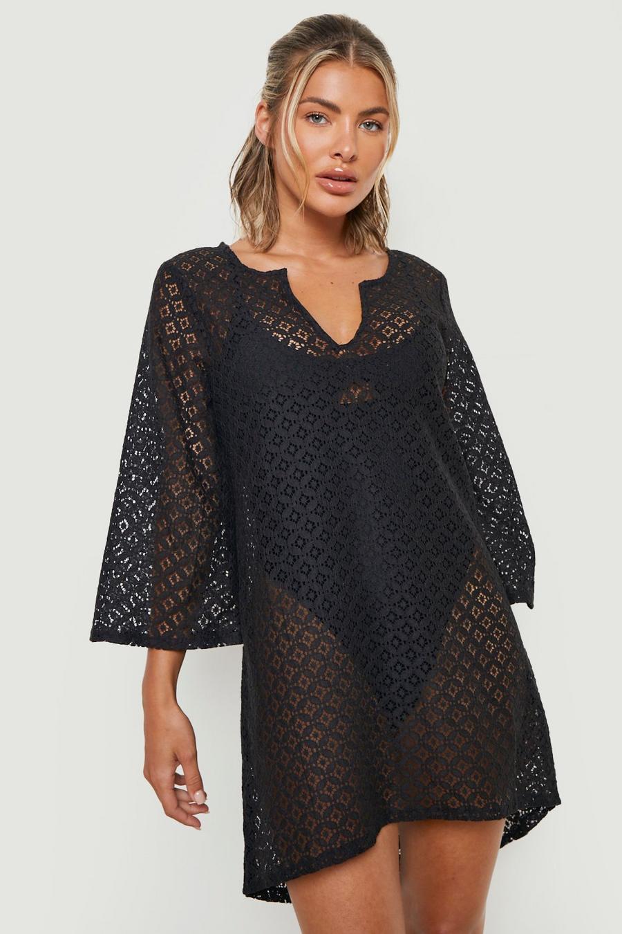 Black Lace Beach Cover Up Dress image number 1