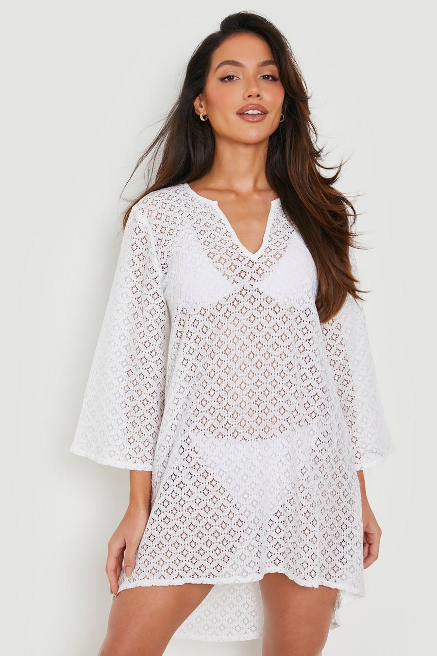 White Lace Beach Cover Up Dress image number 1