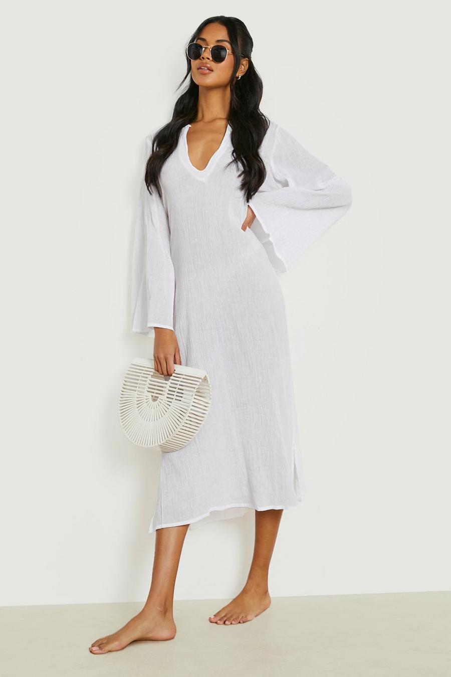 White bianco Cheesecloth Maxi Beach Cover Up Dress