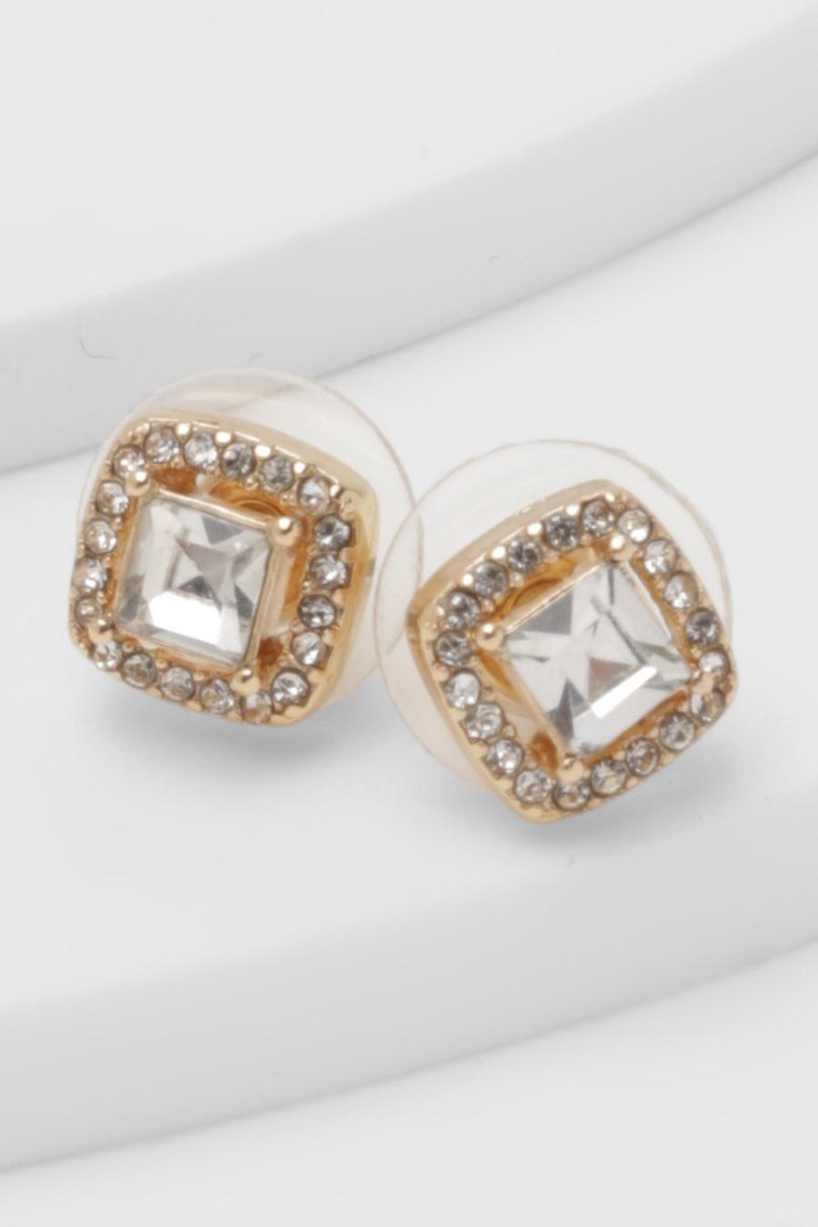 Gold Simple Delicate Rhinestone Square Studs image number 1