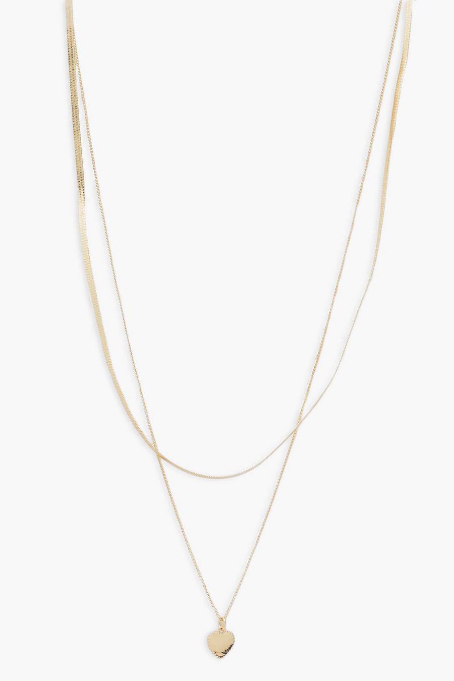 Simple Gold Snake Flat Chain Heart Necklace 