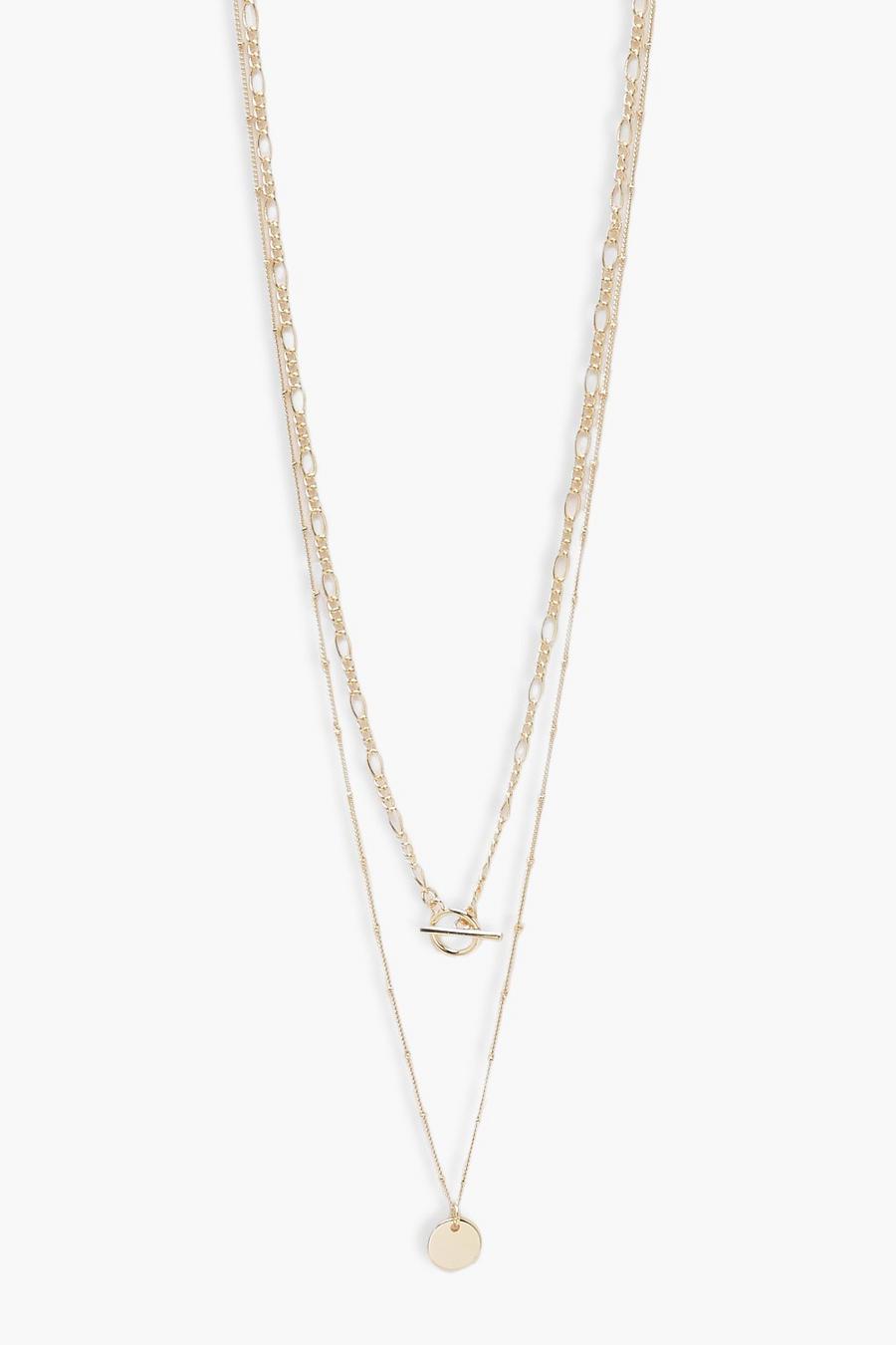 Gold Simple T-bar Circle Layering Necklace  image number 1