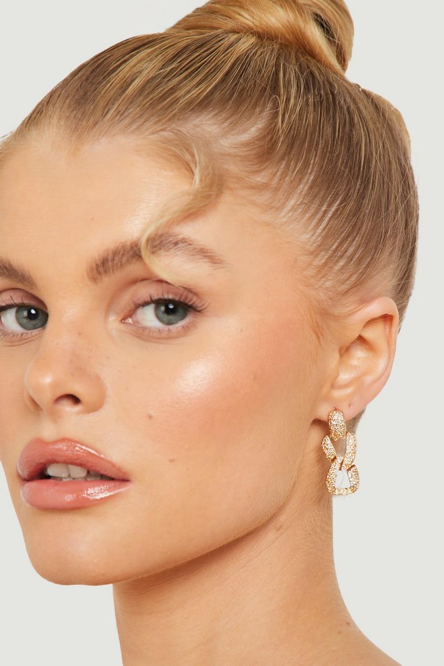 Gold metallic Textured Twisted Chain Link Statement Earring