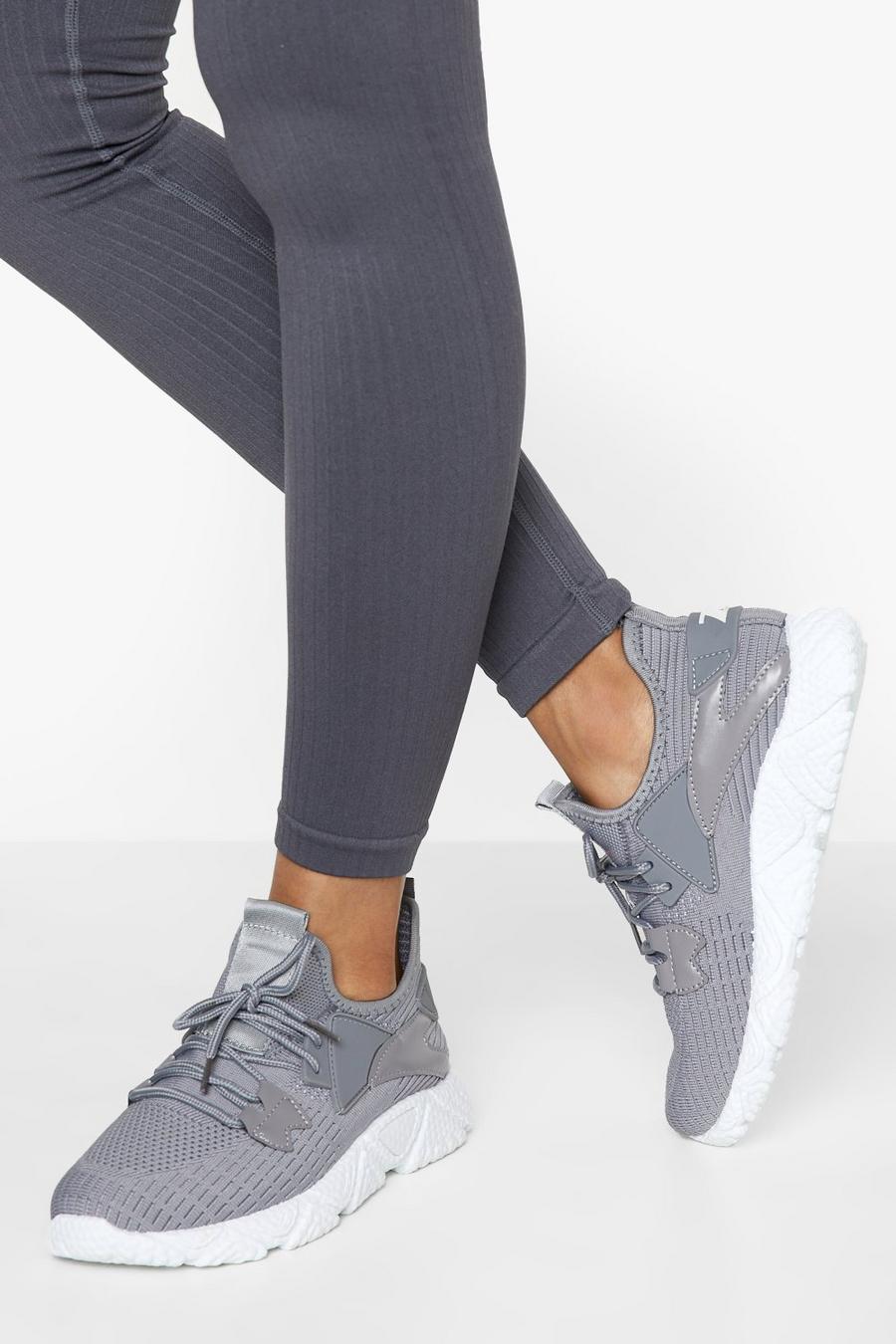 Grey gris Knitted Sporty Sock Trainers