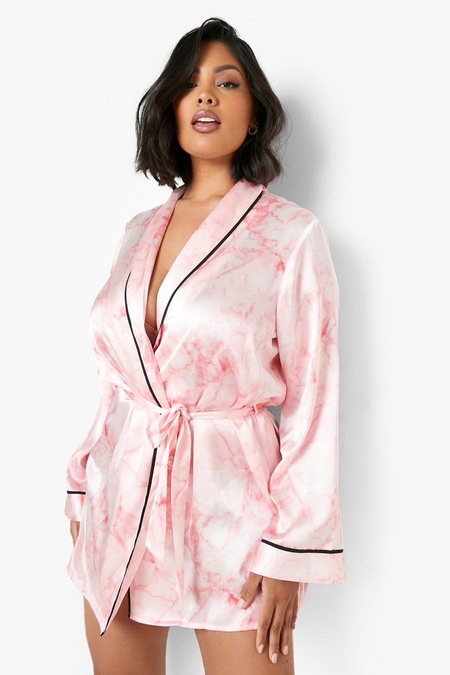 Vestaglia Plus Size in raso marmorizzato, Pink