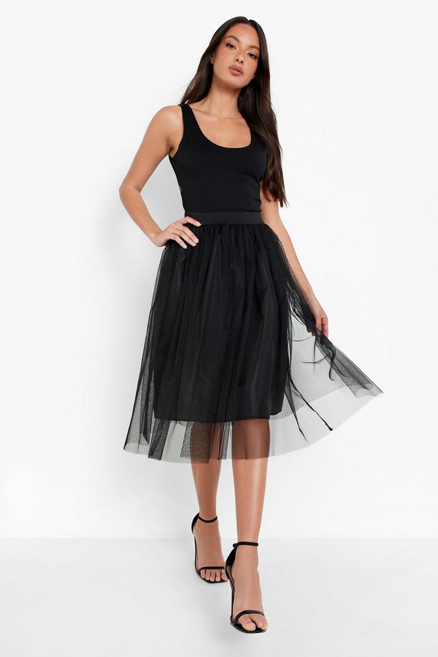 Gonna Skater midi Boutique in tulle a rete, Black image number 1