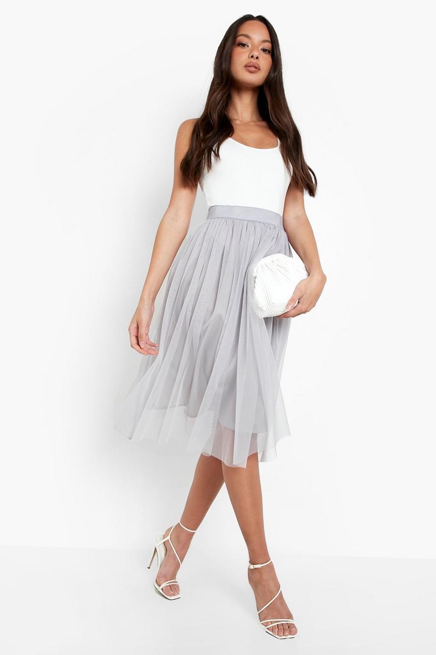 Gonna Skater midi Boutique in tulle a rete, Grey image number 1