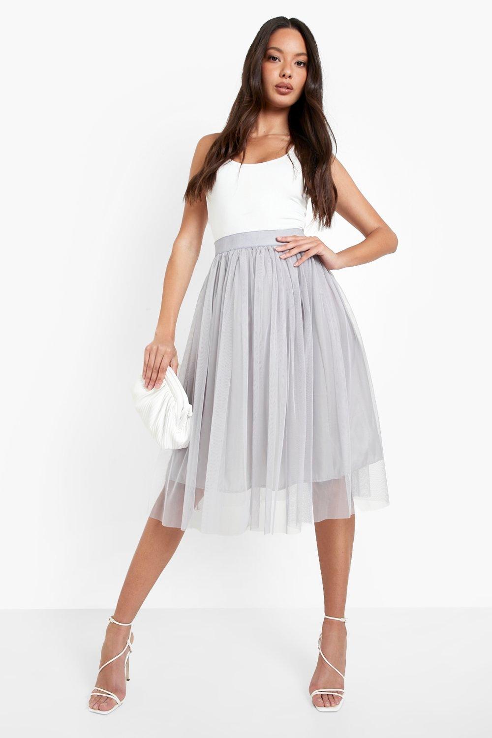 Boutique Tulle Mesh Midi Skater Skirt