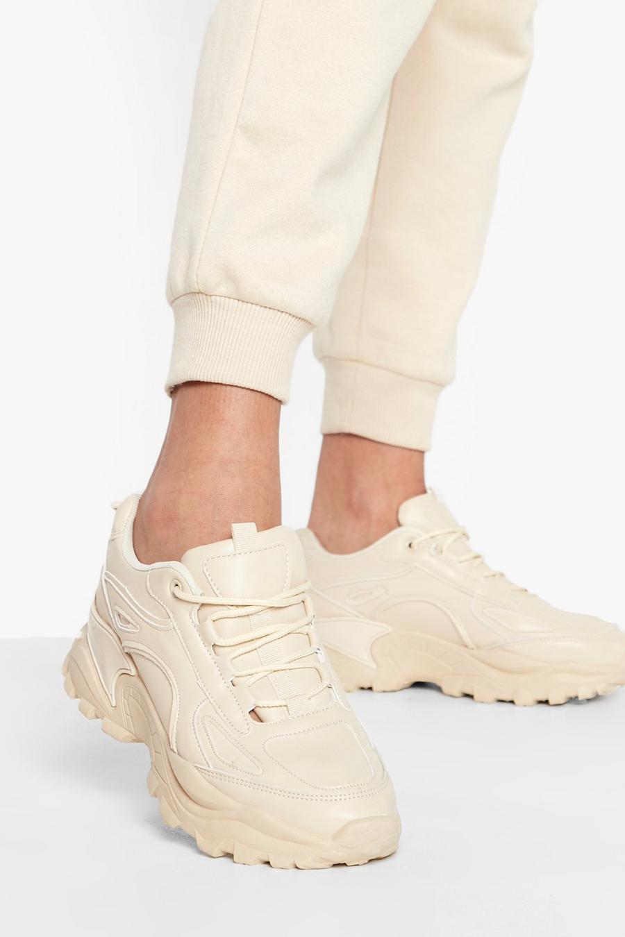Beige Chunky Sole Panelled Sneakers image number 1
