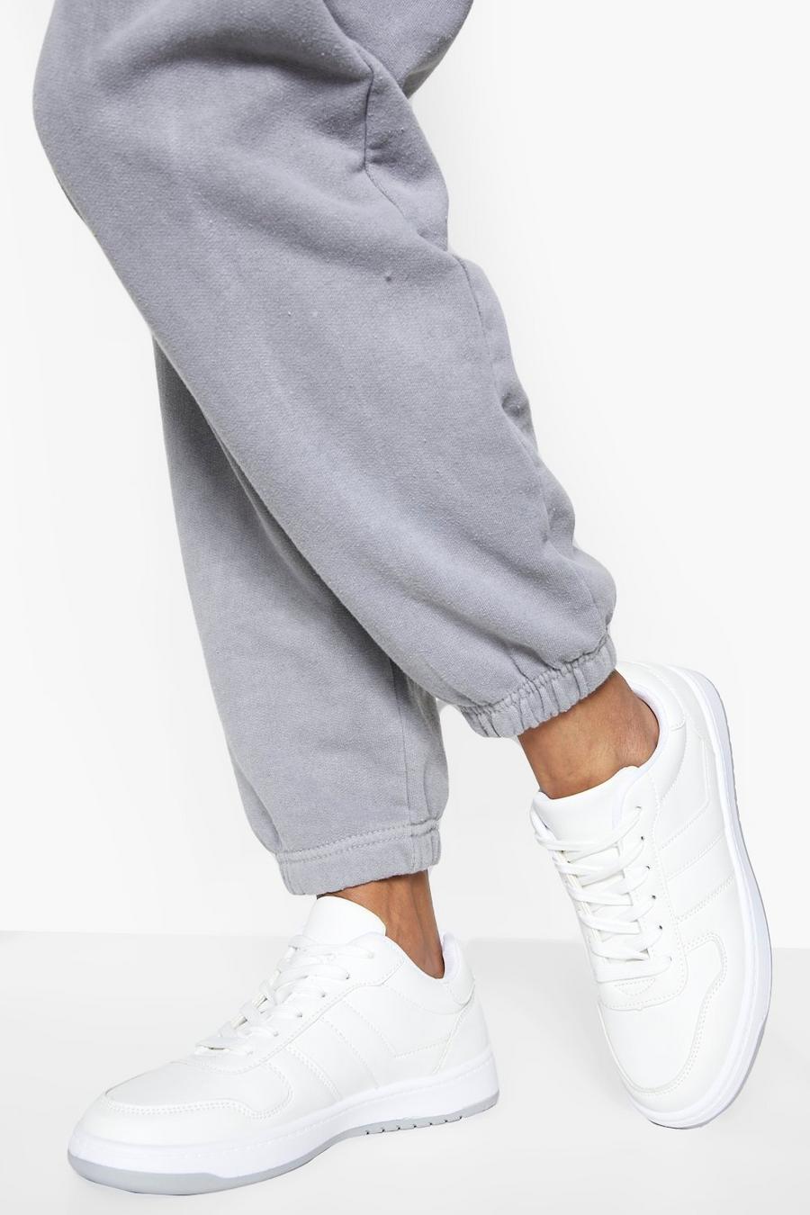 White Stripe Panel Detailed Flat Sneakers image number 1