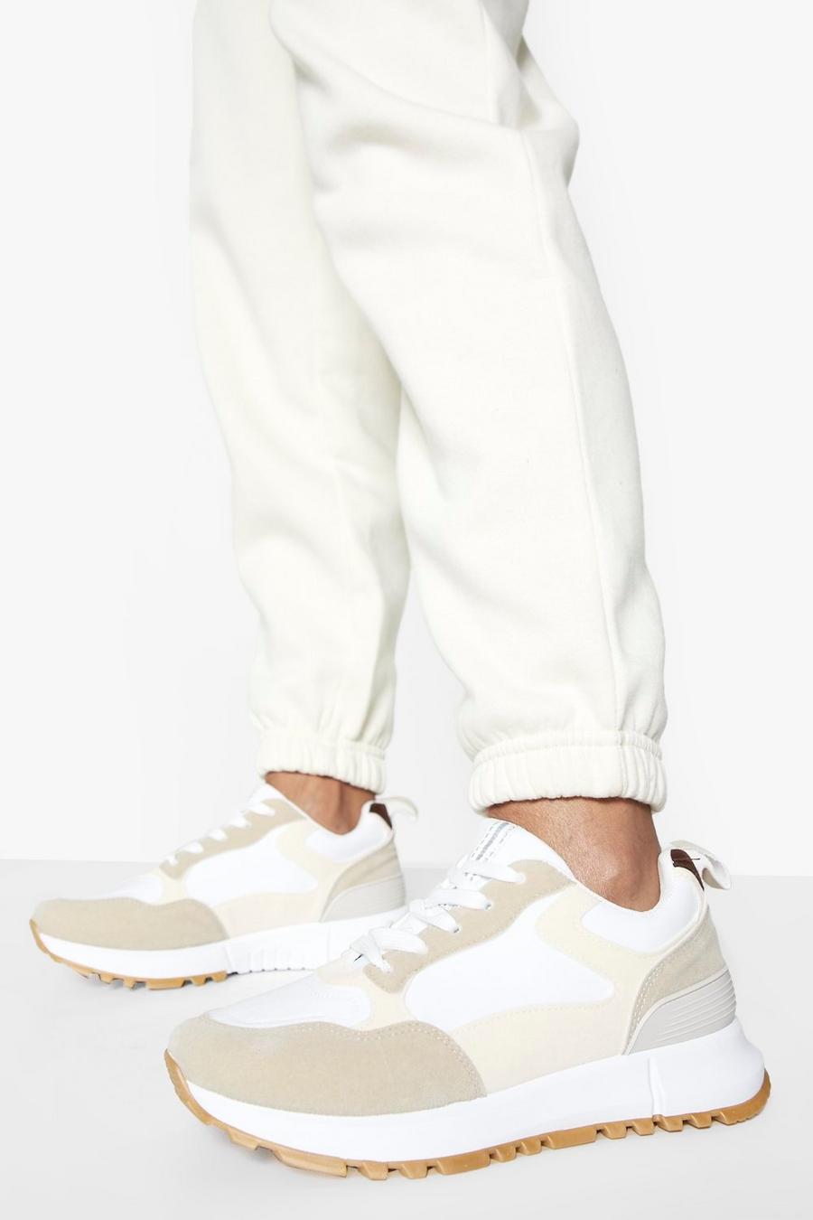 Beige Tab Detailed Panelled Sports Sneakers image number 1