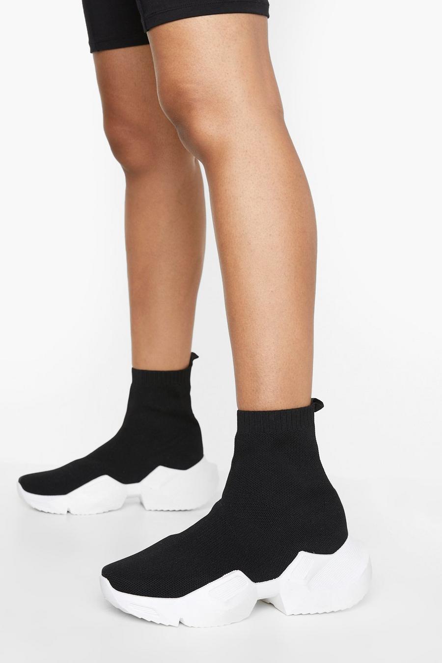 Socken-Sneaker mit klobiger Sohle, Black schwarz