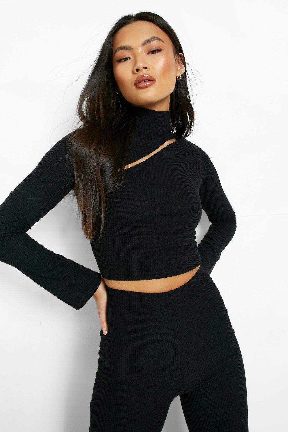 High neck black ribbed top hotsell