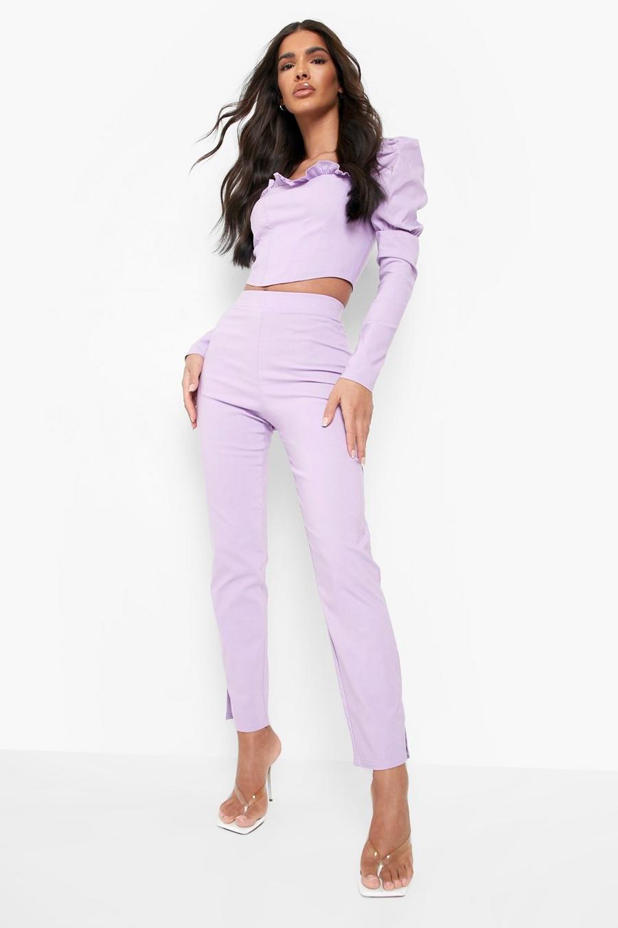 Lilac Puff Sleeve Top & Slim Leg Pants image number 1