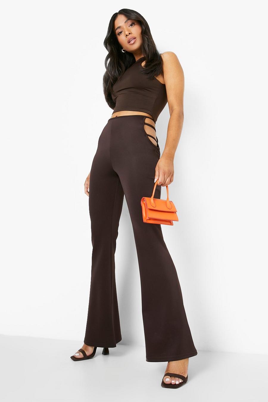Chocolate Petite Side Cut Out Flare Pants image number 1