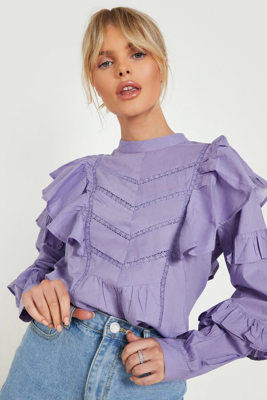 Purple Woven Frill Detail Blouse image number 1
