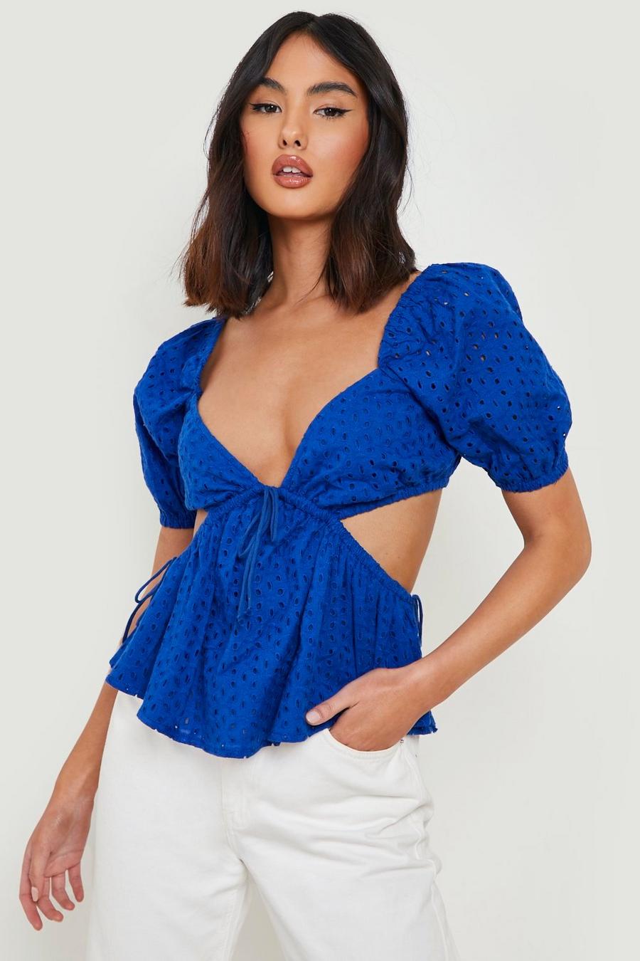 Blue Eyelet Cut Out Detail Top image number 1