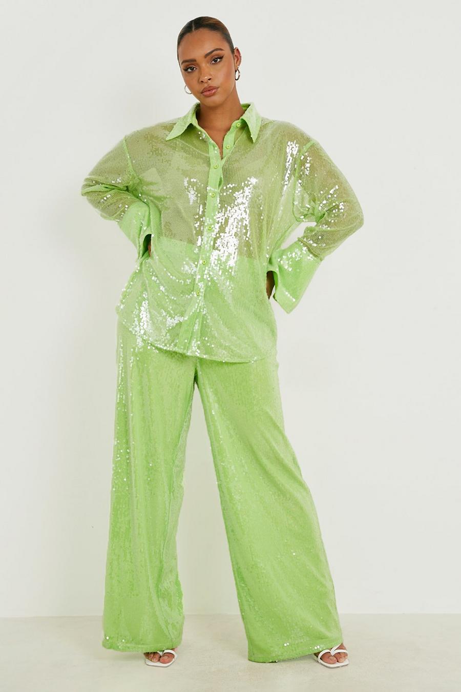 Lime Plus Sequin Wide Leg Trousers image number 1
