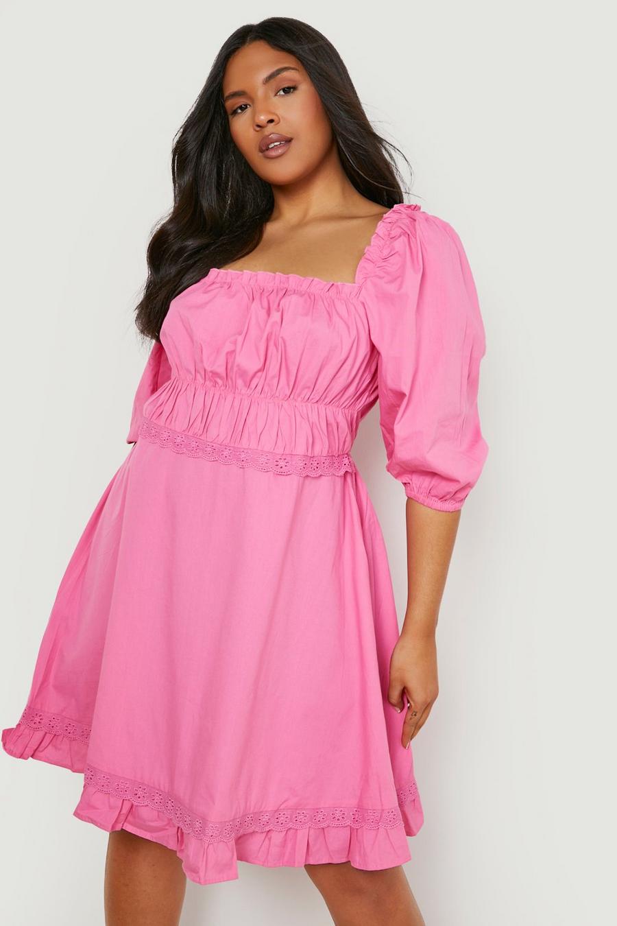 Pink Plus Cotton Ruffle Pretty Skater Dress image number 1