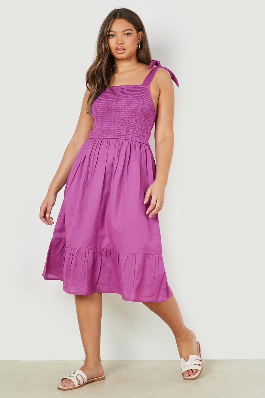 Plus gerafftes Midi-Kleid, Purple image number 1