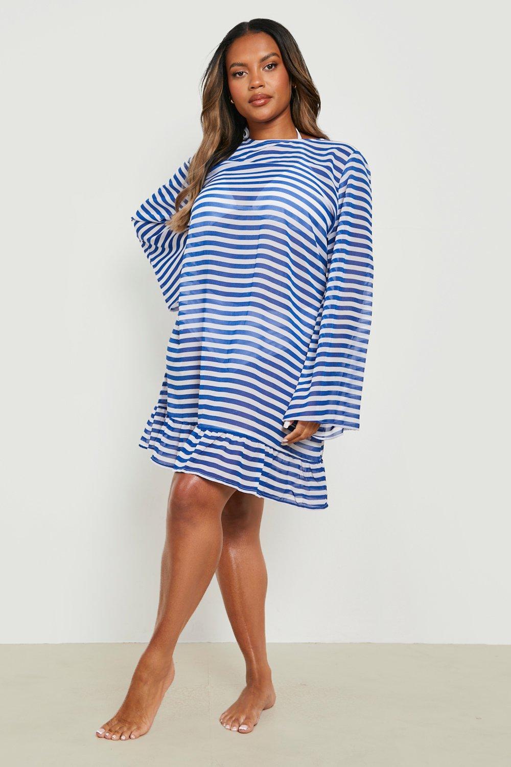 Plus Gestreepte Strand Jurk Met Open Rug | boohoo