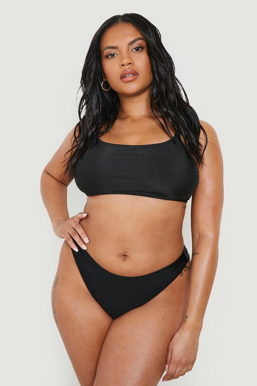 Set bikini Plus Size sgambato con crop top, Black negro
