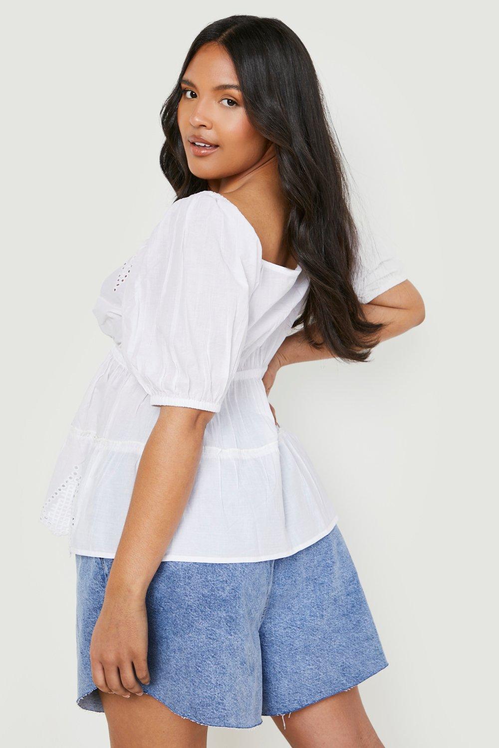 White broderie peplum top sales