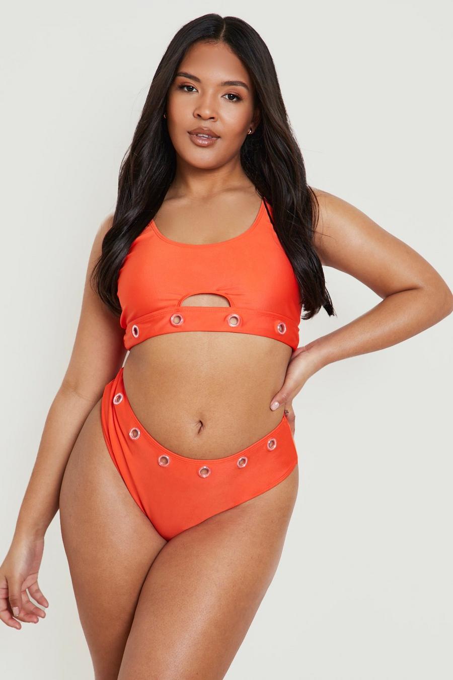 Bikini Plus Size con cut-out e finiture in metallo, Rust naranja