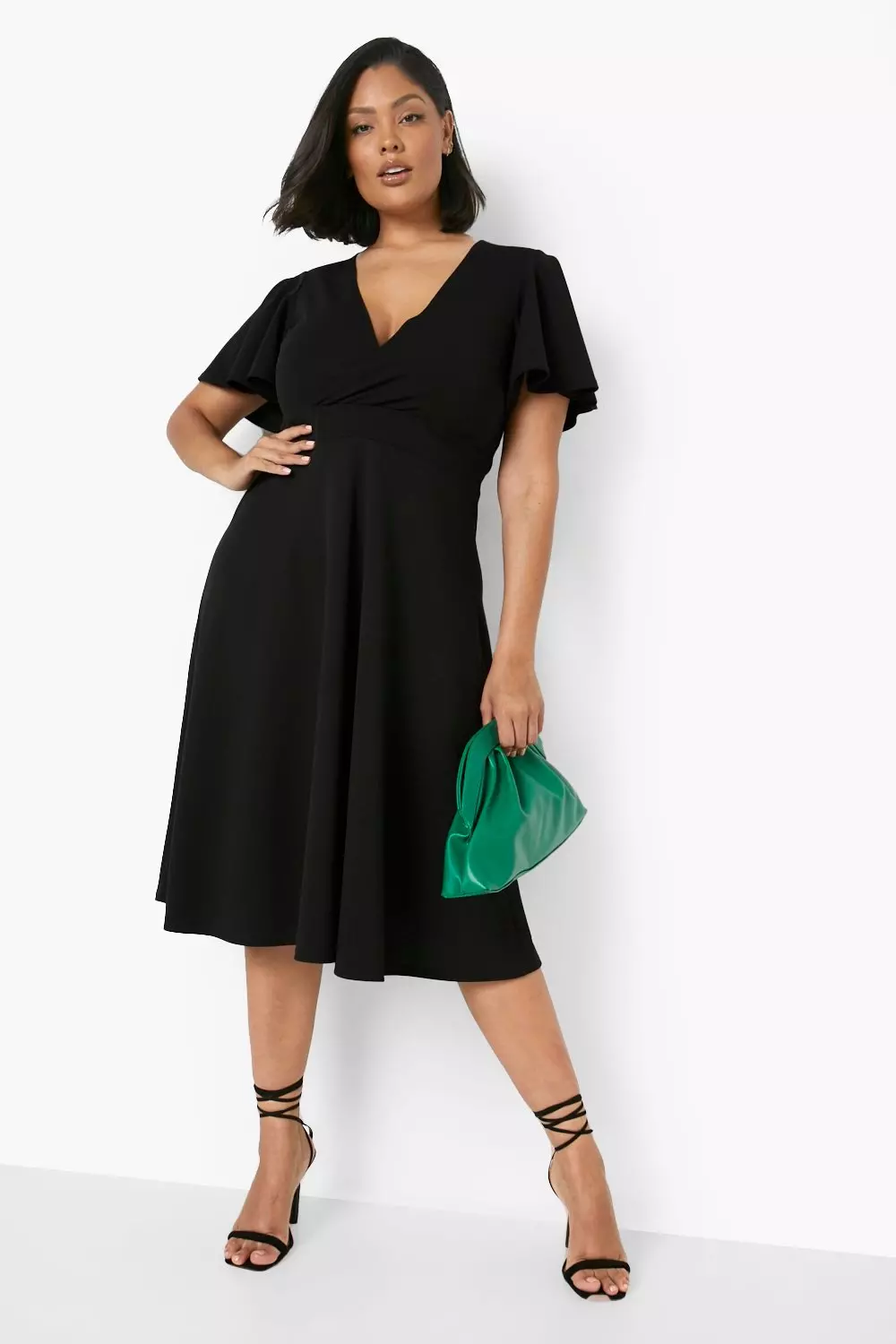 Boohoo angel sleeve shop midi skater dress