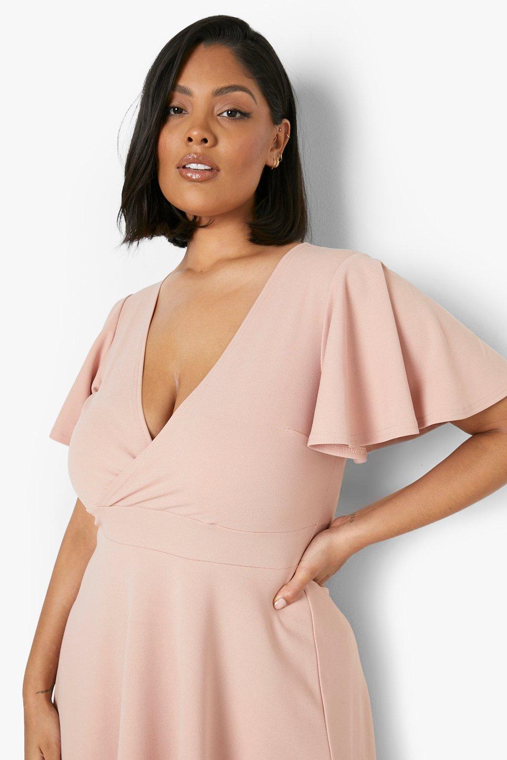 Boohoo angel sleeve outlet midi skater dress