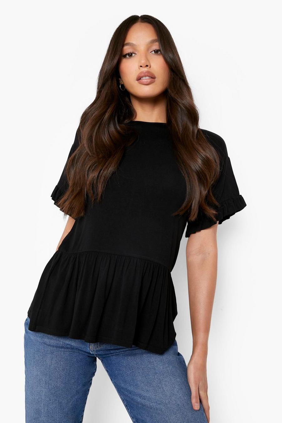 Black Tall Frill Sleeve Smock Top image number 1