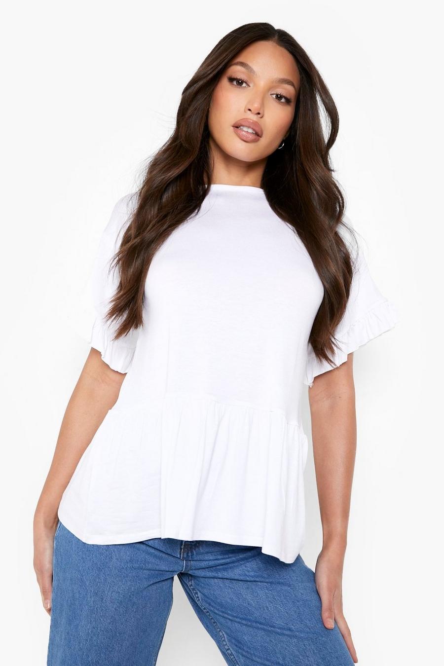 White Tall Frill Sleeve Smock Top image number 1