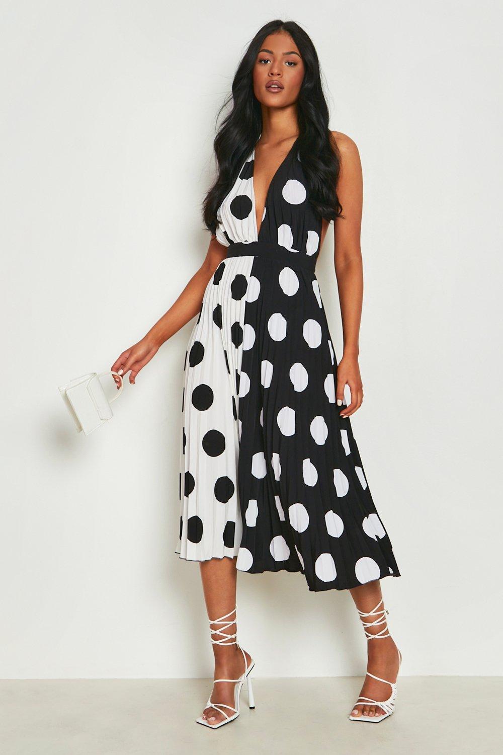 Polka dot pleated store dress