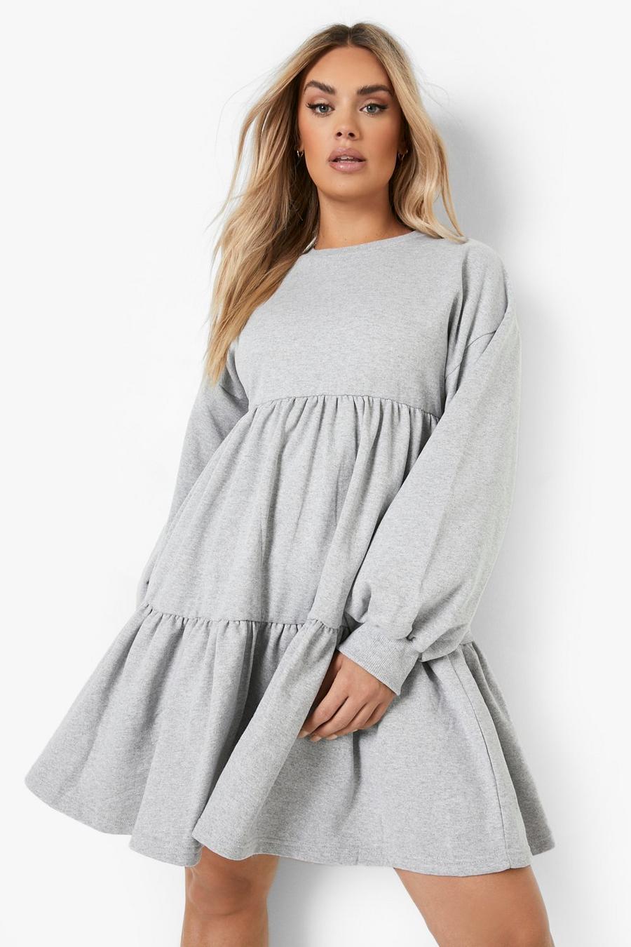 Plus gestuftes Sweatshirt-Kleid, Grey marl image number 1