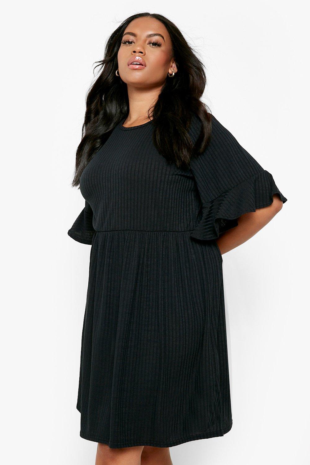 black smock dress boohoo