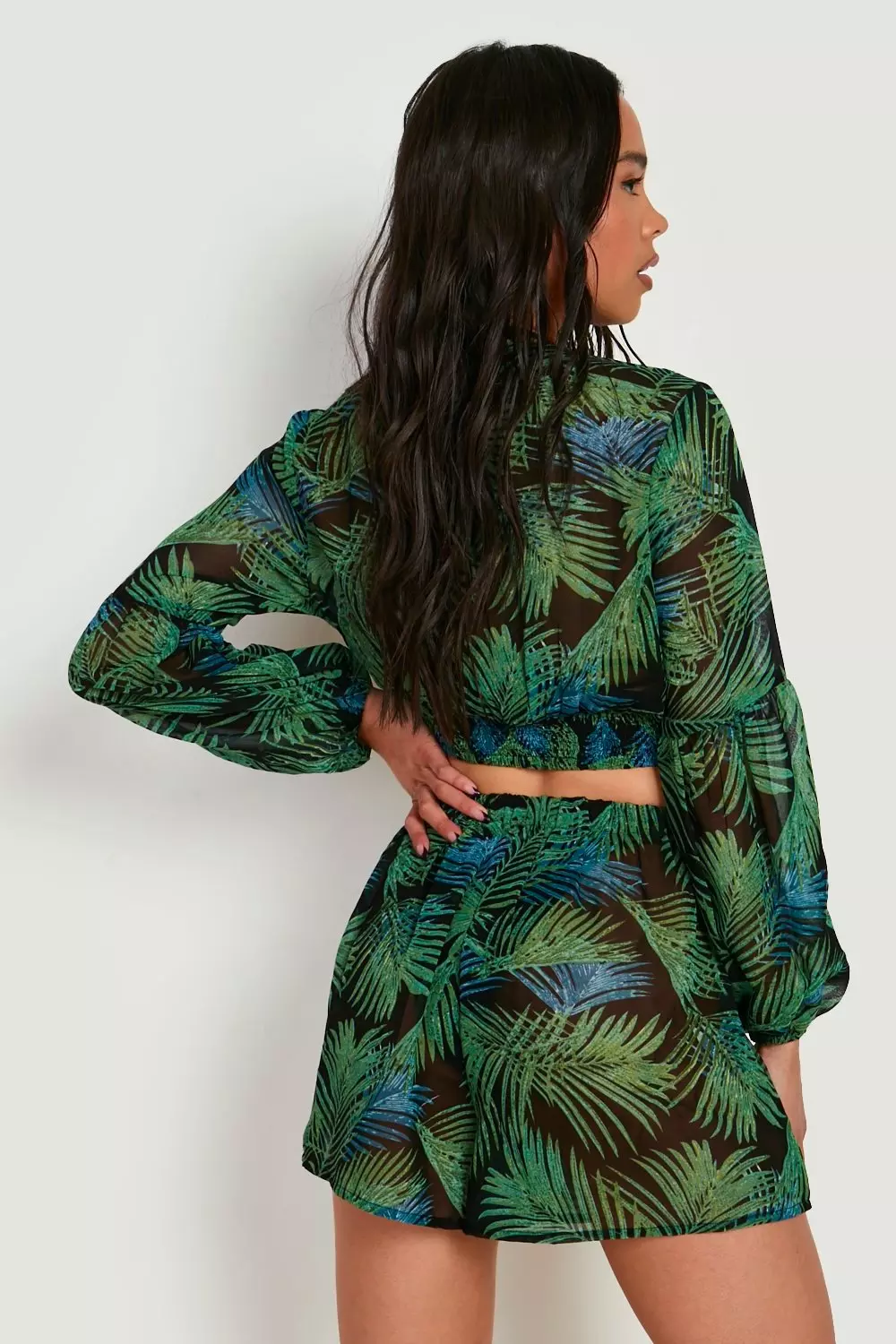Black Petite Palm Print Buckle Top & Short Co-Ord alternative image