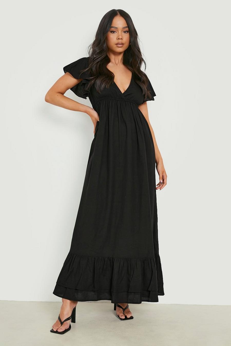Black noir Petite Angel Sleeve Linen Maxi Dress image number 1
