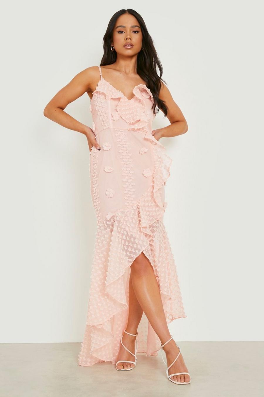 Boohoo Women Clothing Dresses Maxi Dresses Womens Petite Premium Texture Ruffle Wrap Maxi Dress 