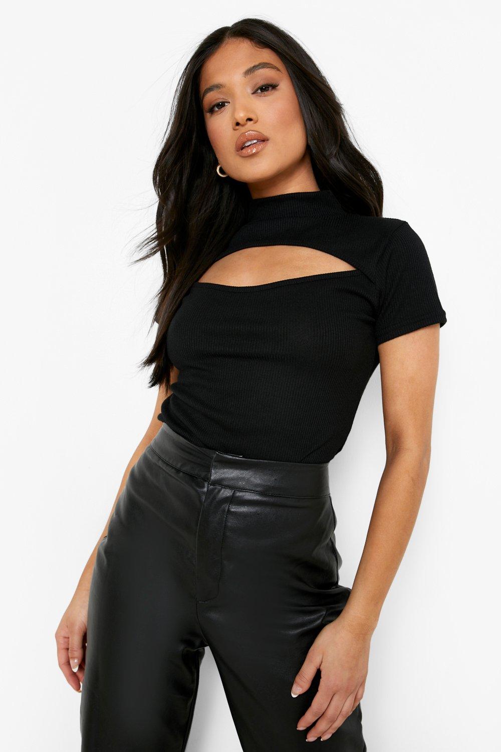 High neck short sleeve crop top deals