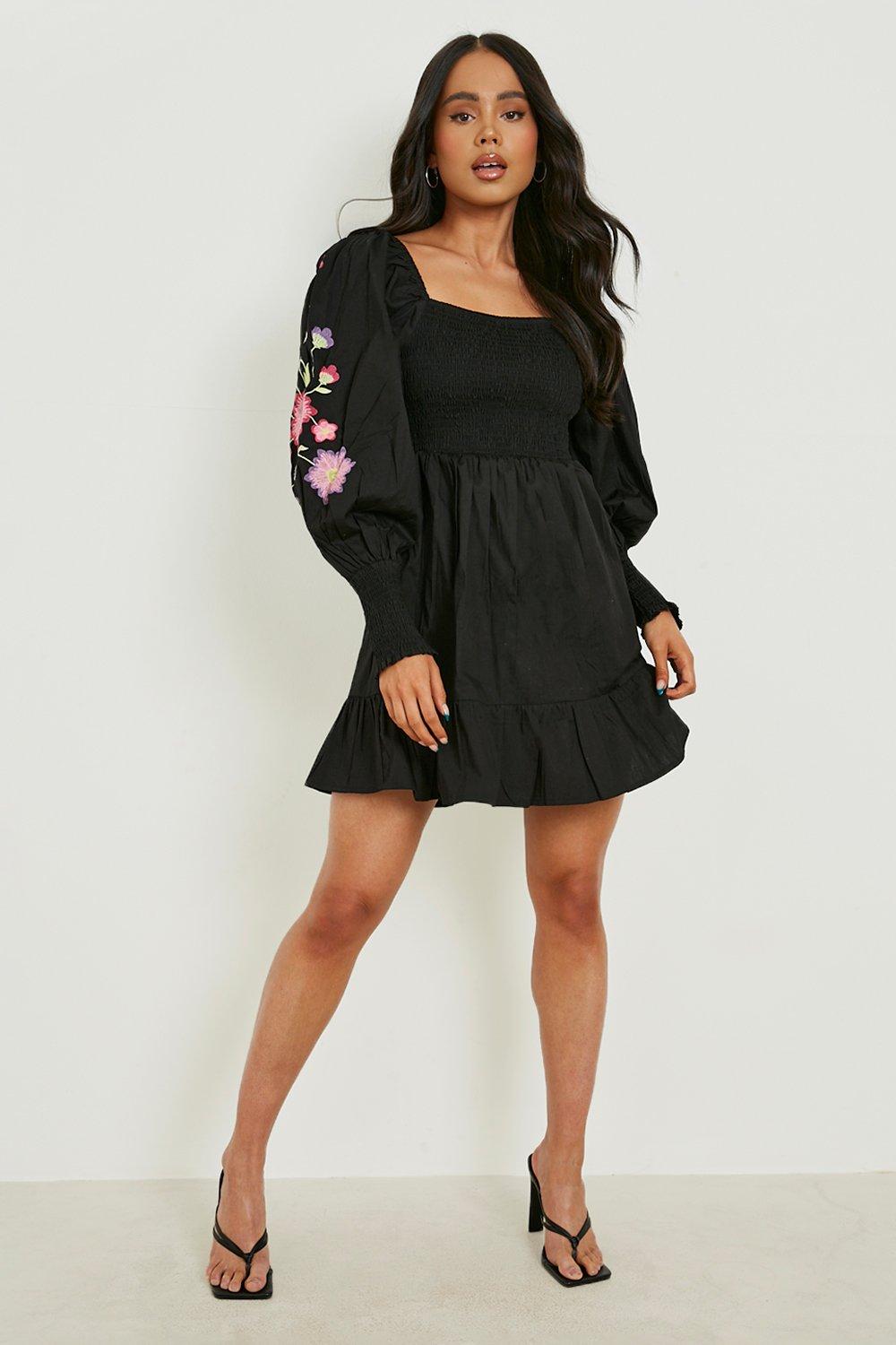 Boohoo black outlet embroidered dress