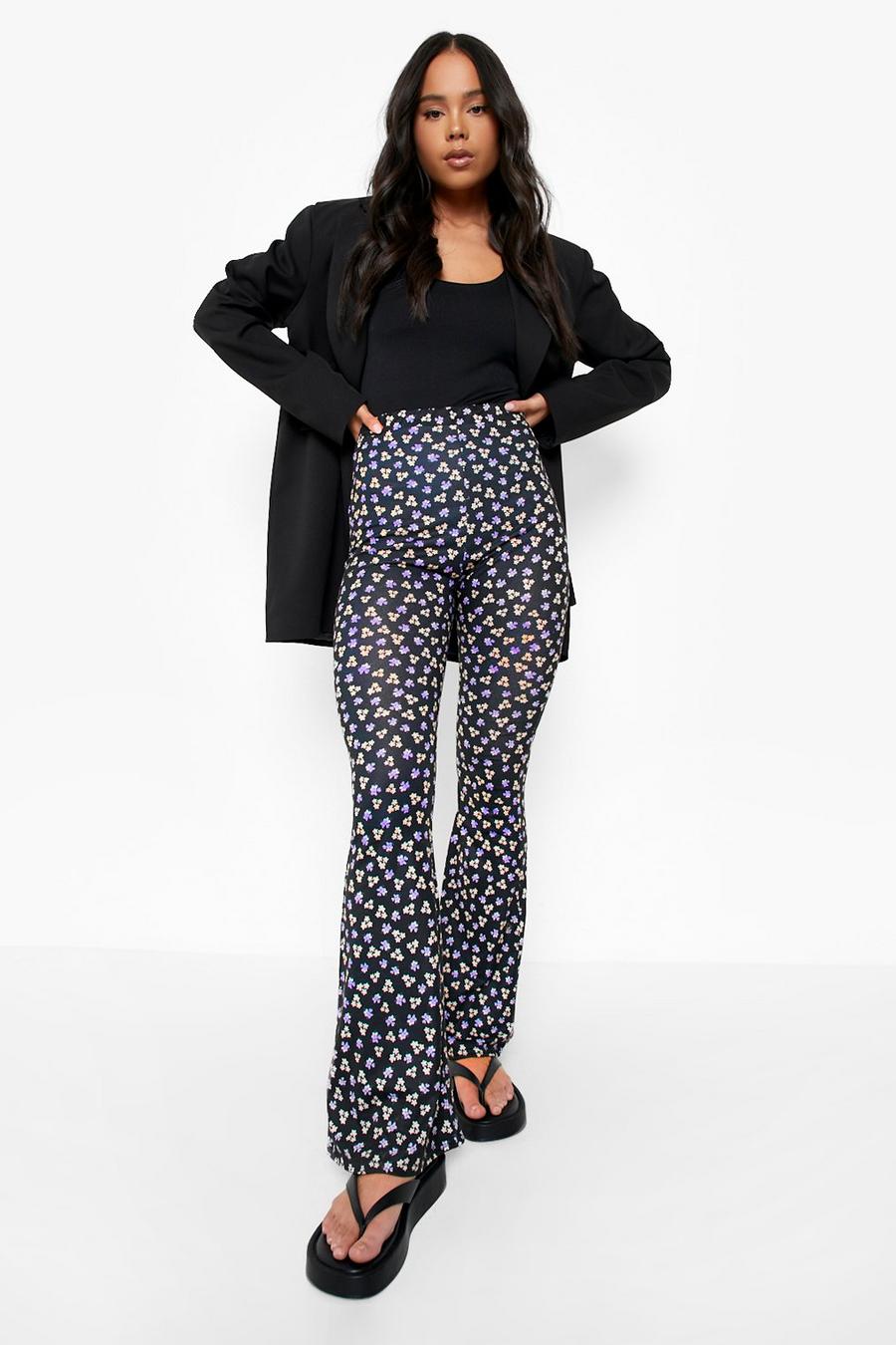 Black nero Petite Ditsy Floral Print Flare Trouser image number 1
