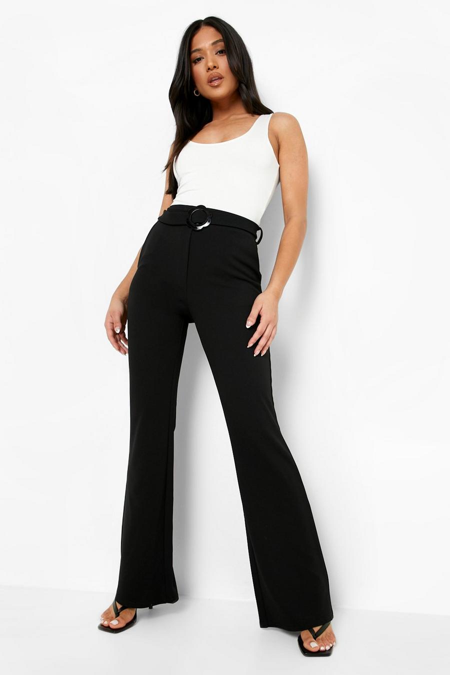 Black Petite Daisy Buckle Belted Flare Trouser  image number 1