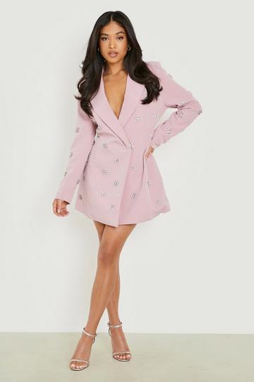 Rose Pink Petite Daisy Crystal Embellished Blazer Dress